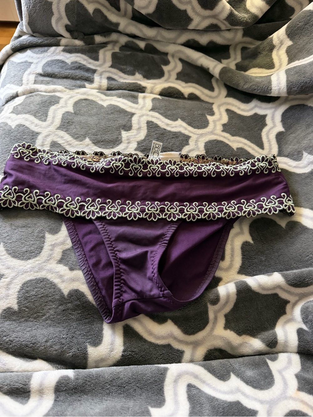 BECCA Purple Bikini Bottom with Embroidered Trim